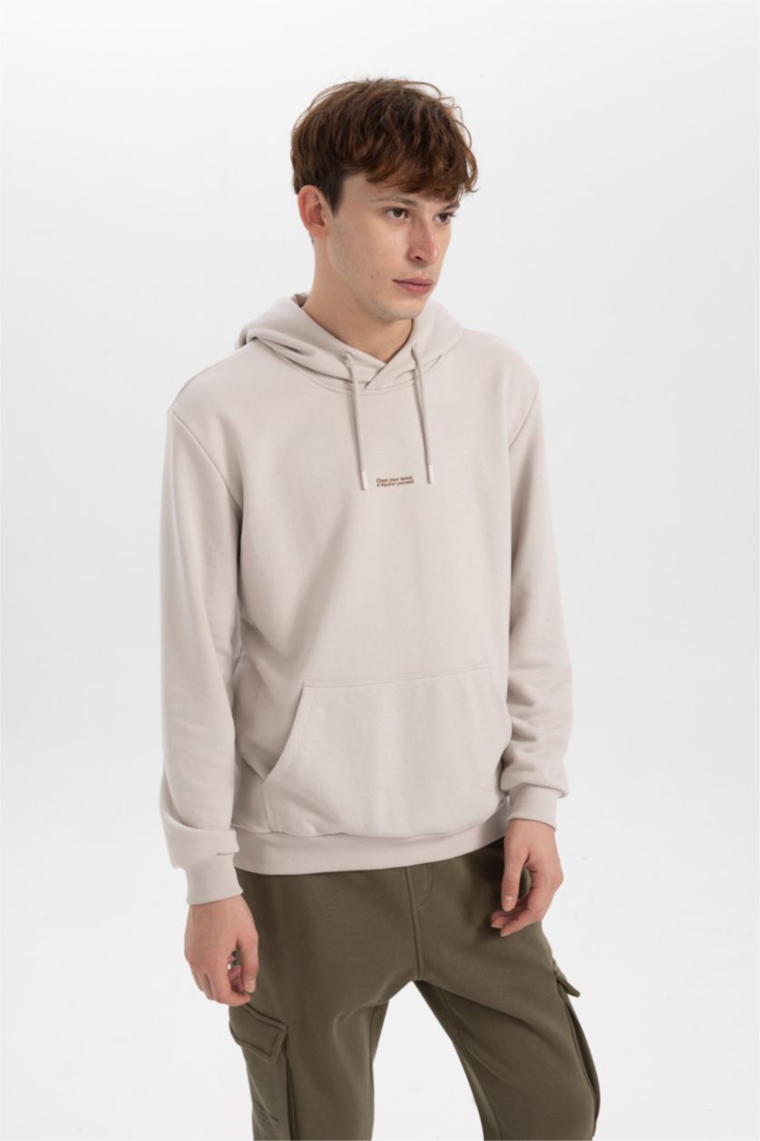 HOMME Beige Sweat- Shirt Coupe Régulière Encapuchonné