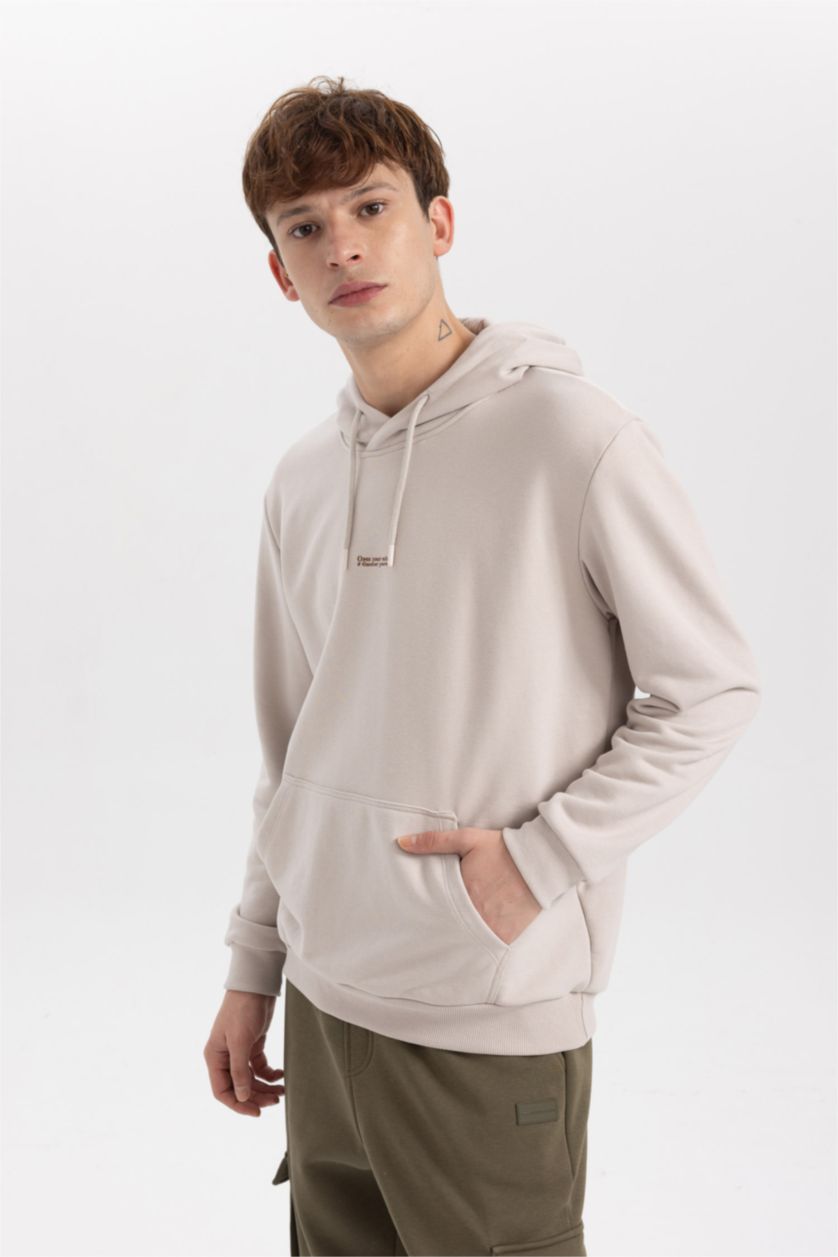 HOMME Beige Sweat- Shirt Coupe Régulière Encapuchonné