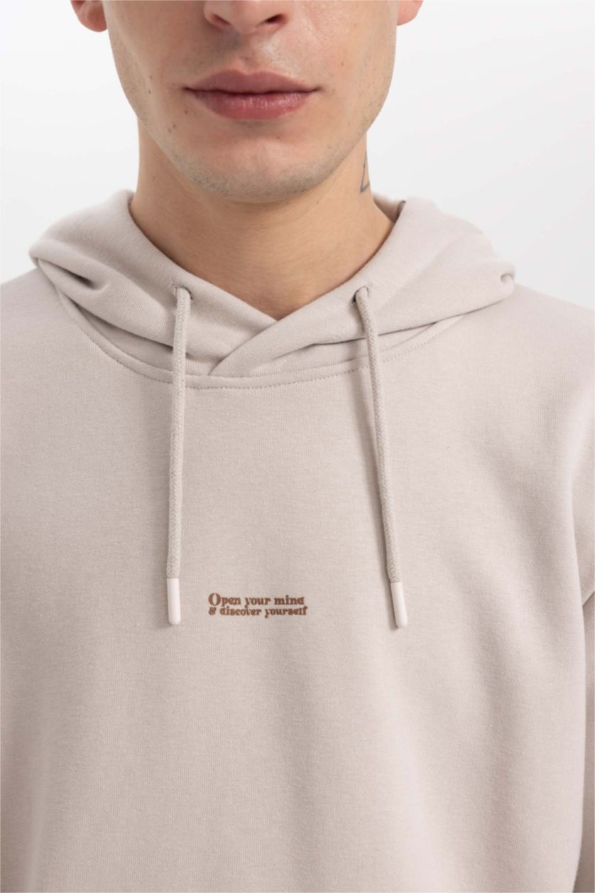 HOMME Beige Sweat- Shirt Coupe Régulière Encapuchonné