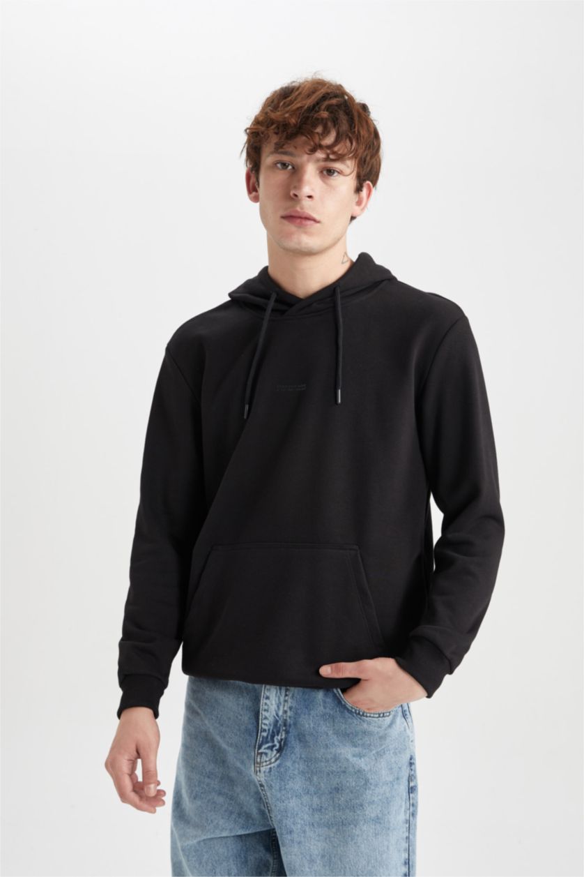 HOMME Noir Sweat- Shirt Coupe Régulière Encapuchonné