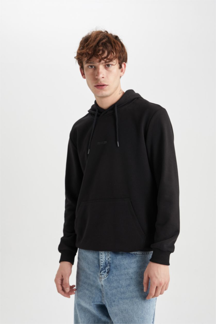 HOMME Noir Sweat- Shirt Coupe Régulière Encapuchonné