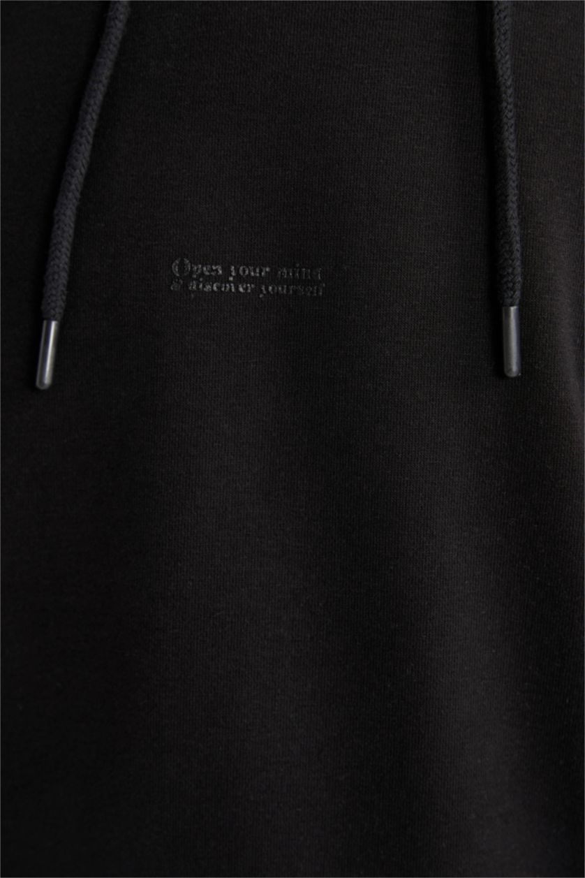 HOMME Noir Sweat- Shirt Coupe Régulière Encapuchonné