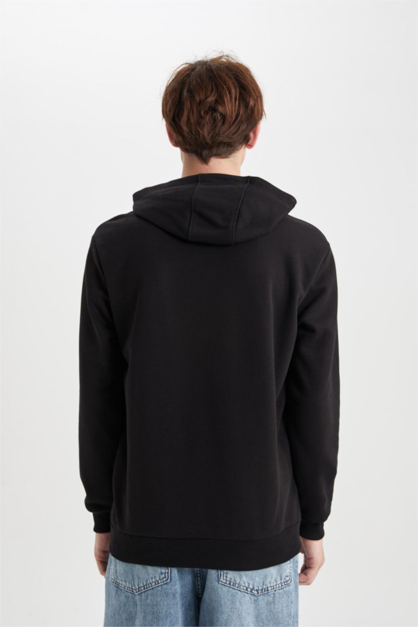 HOMME Noir Sweat- Shirt Coupe Régulière Encapuchonné