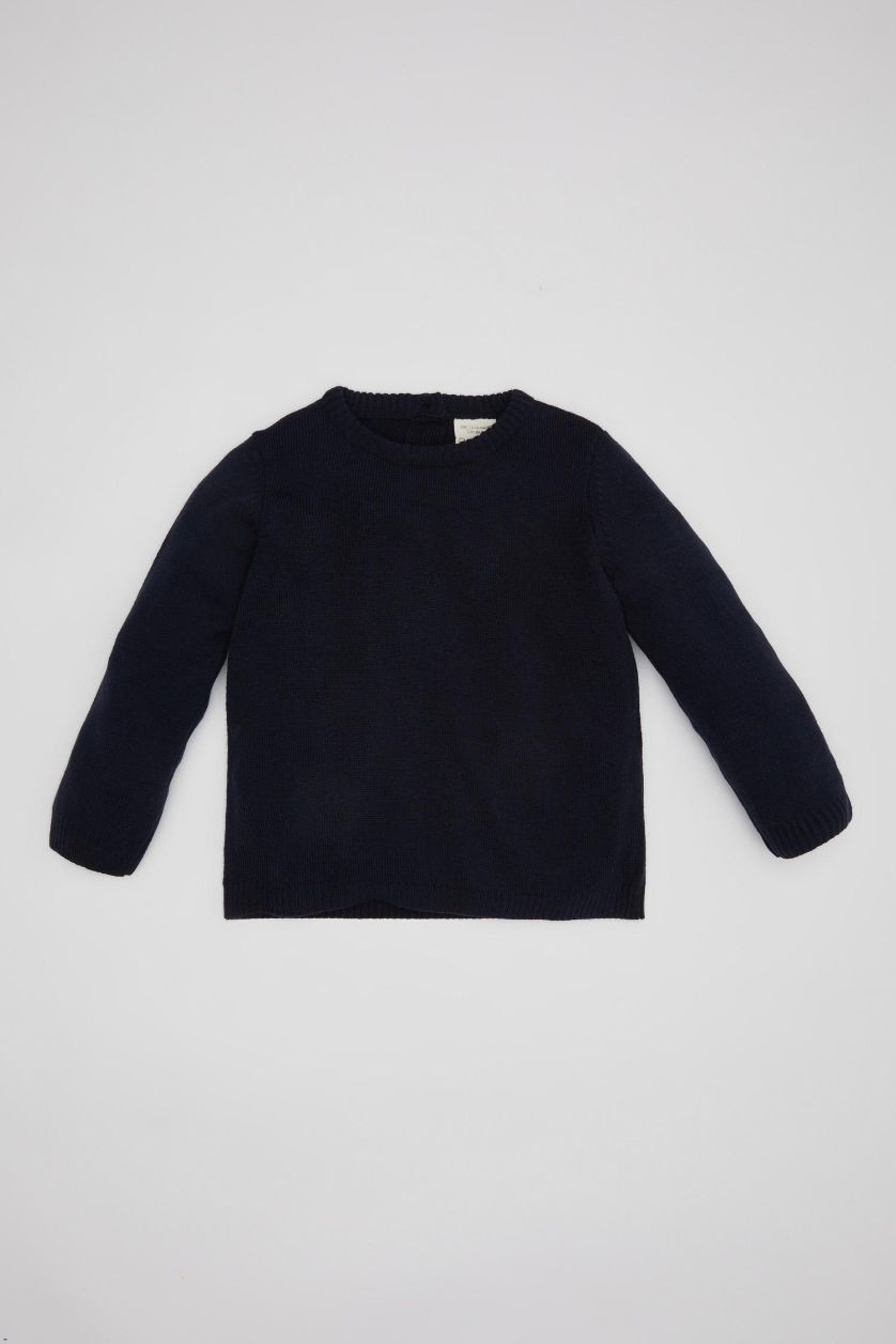 مولود ذكر أزرق غامق بلوفر ولادي قصة عادية برقبة مستديرة