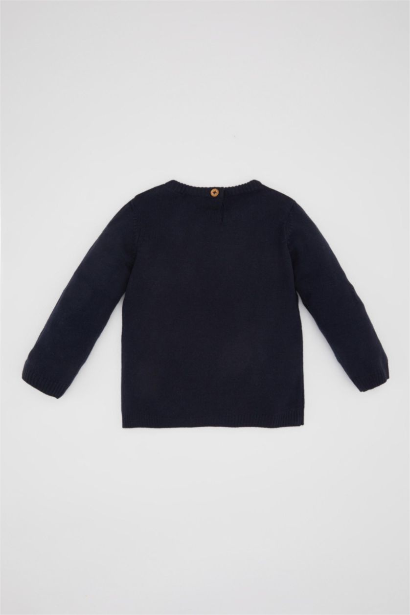 مولود ذكر أزرق غامق بلوفر ولادي قصة عادية برقبة مستديرة