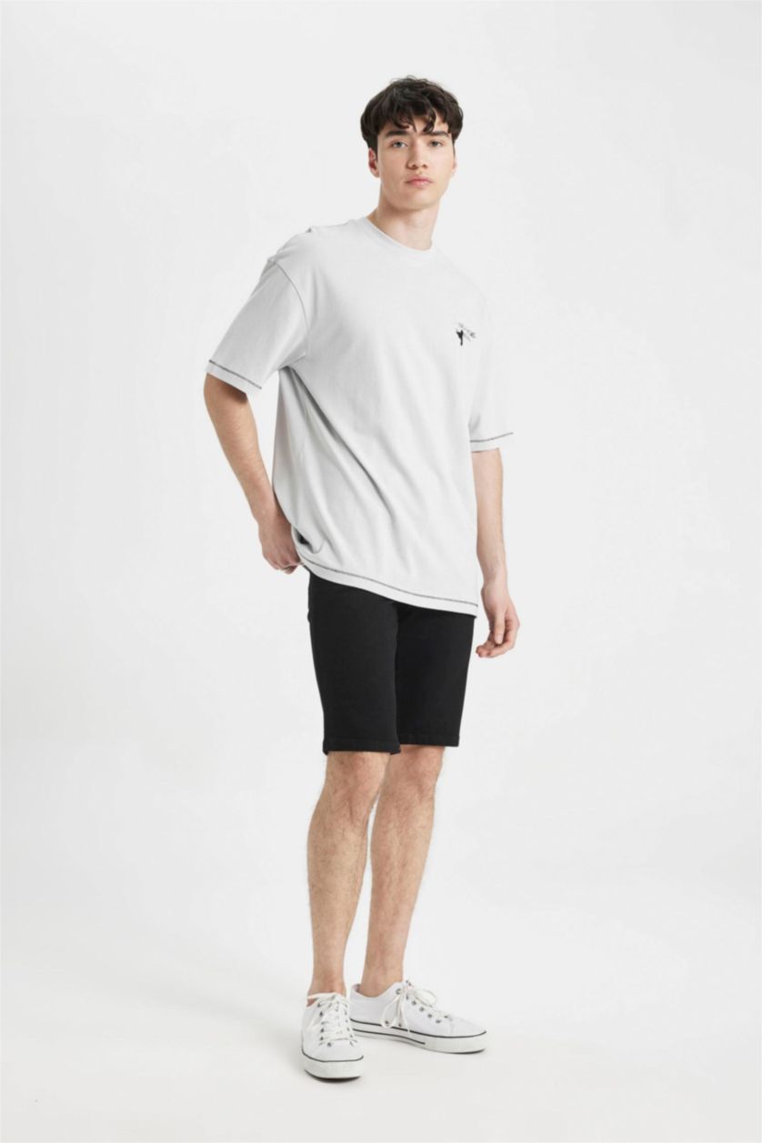 Erkek Siyah Skinny Fit Jean Bermuda Şort