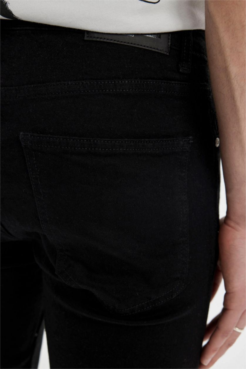 Erkek Siyah Skinny Fit Jean Bermuda Şort