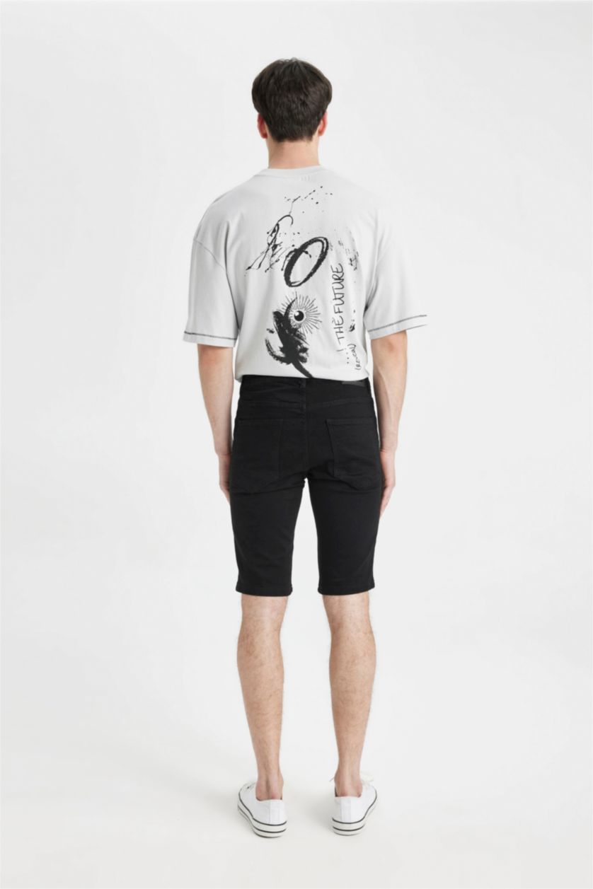 Erkek Siyah Skinny Fit Jean Bermuda Şort