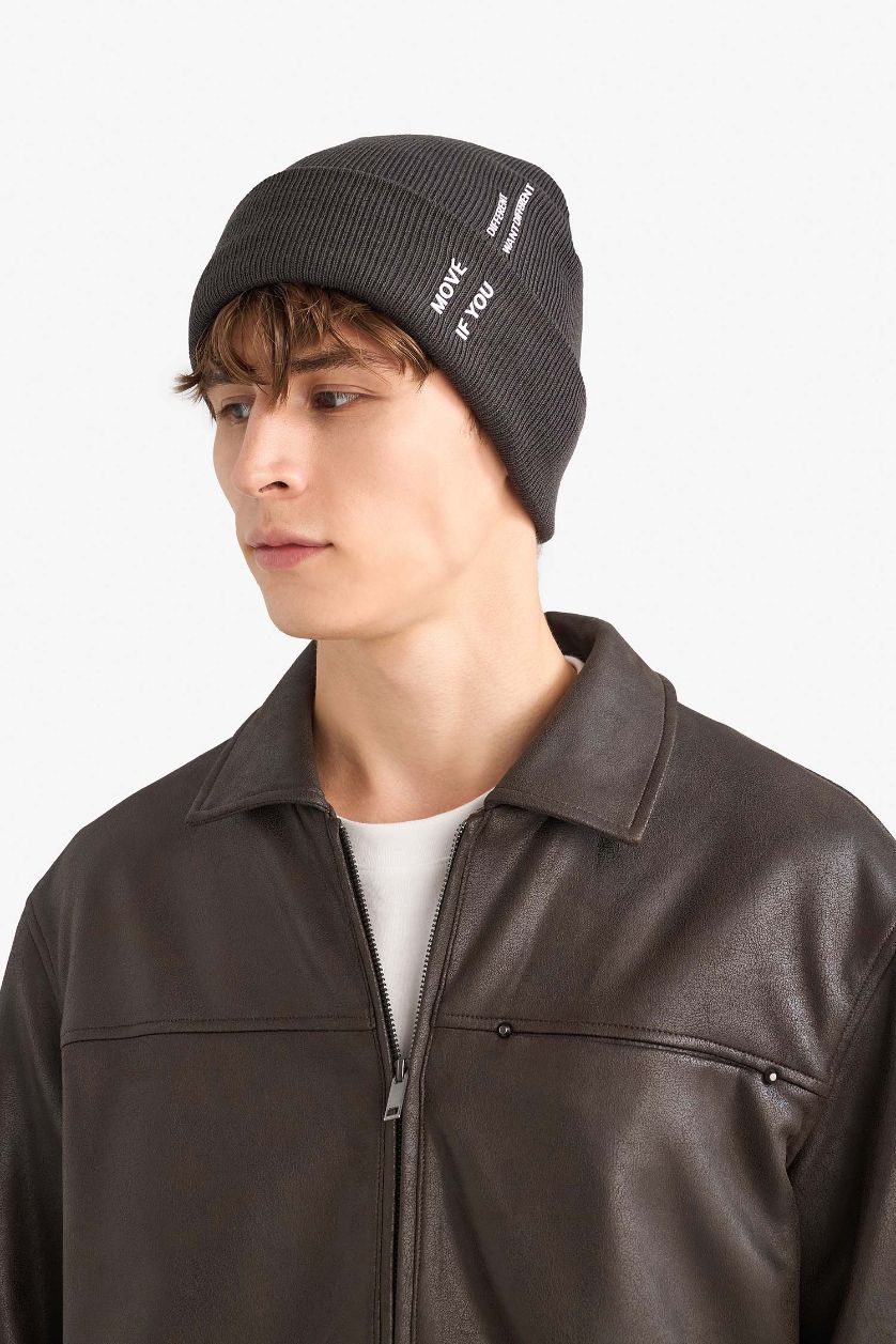 Erkek Antrasit Erkek Baskılı Triko Bere