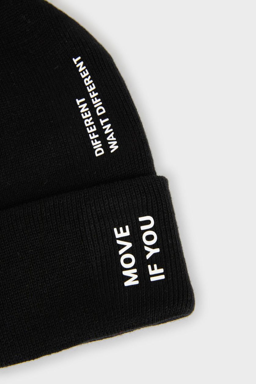 Erkek Siyah Erkek Baskılı Triko Bere