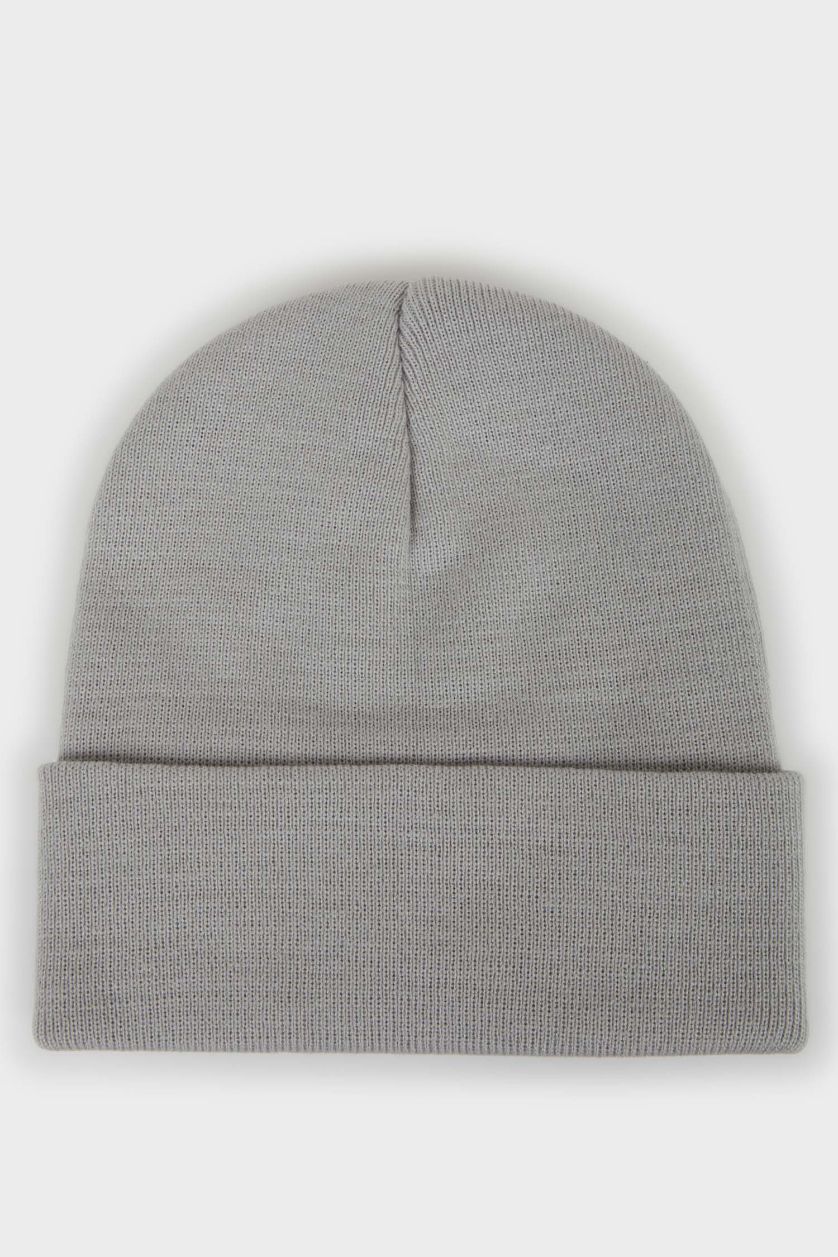 Erkek Açık Gri Erkek Baskılı Triko Bere