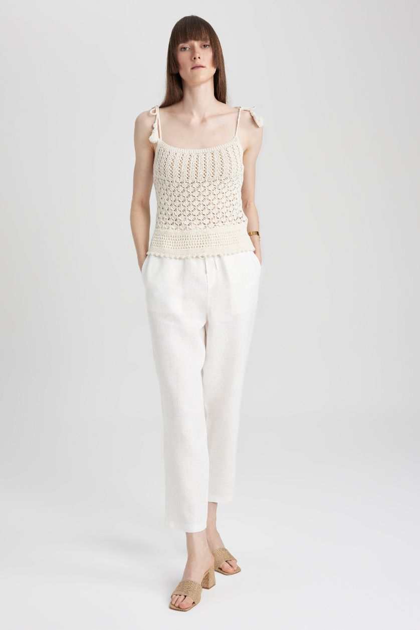 WOMAN White Jogger Short Leg  Linen Trousers