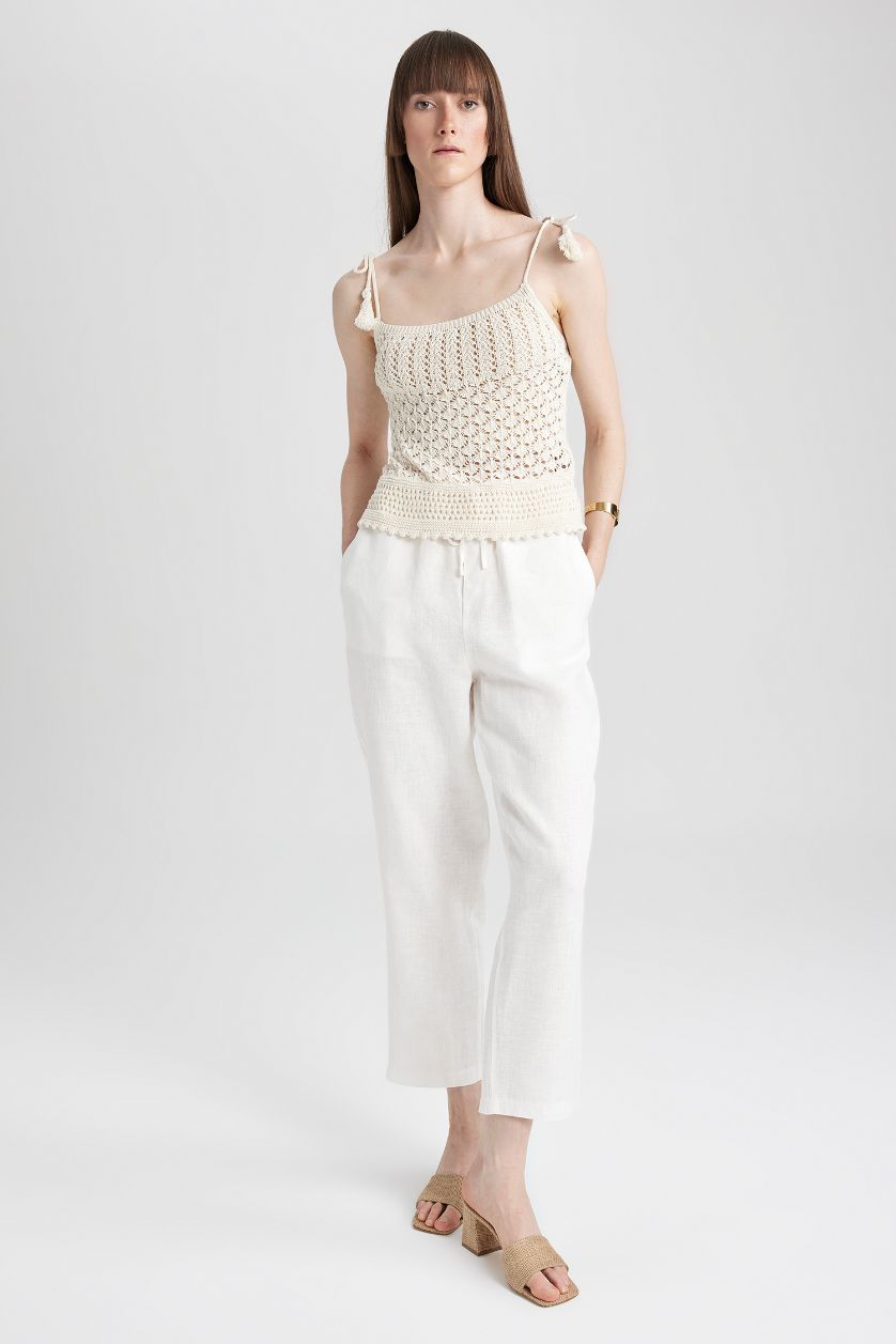 WOMAN White Jogger Short Leg  Linen Trousers