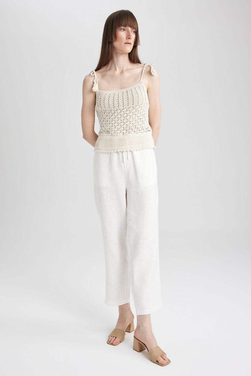 WOMAN White Jogger Short Leg  Linen Trousers