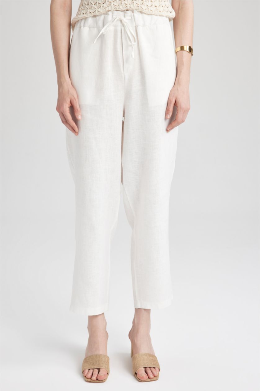WOMAN White Jogger Short Leg  Linen Trousers