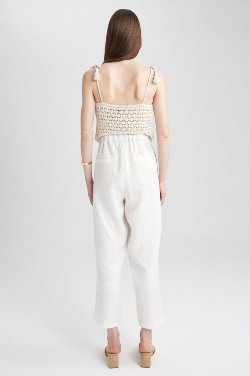 WOMAN White Jogger Short Leg  Linen Trousers