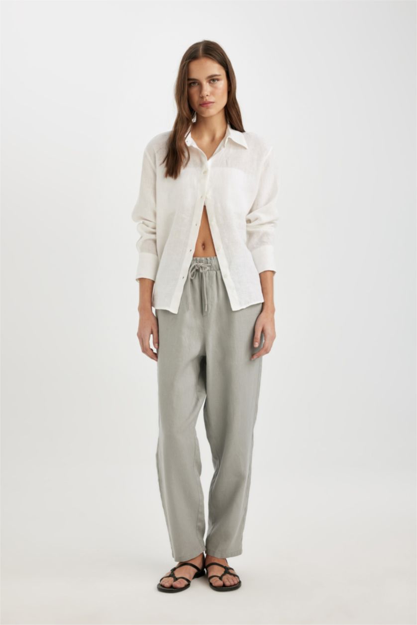 Женщины Светло-серый Брюки джоггеры с высокой талией