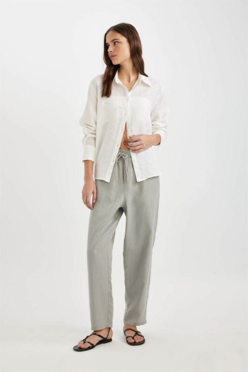 Женщины Светло-серый Брюки джоггеры с высокой талией