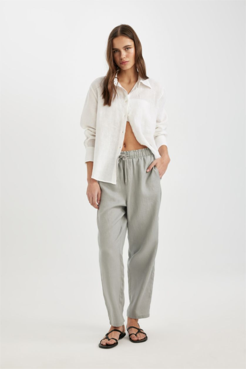 Женщины Светло-серый Брюки джоггеры с высокой талией