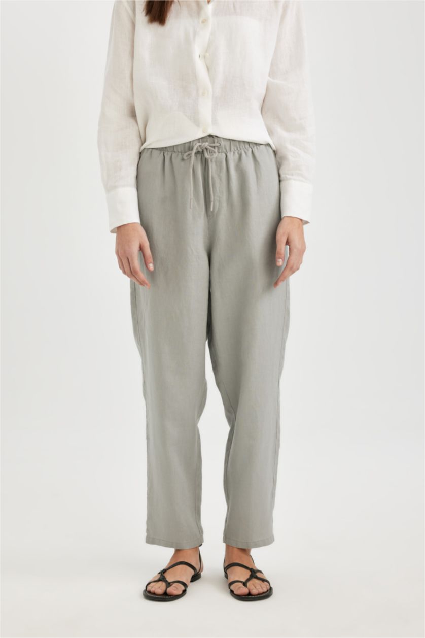 Женщины Светло-серый Брюки джоггеры с высокой талией