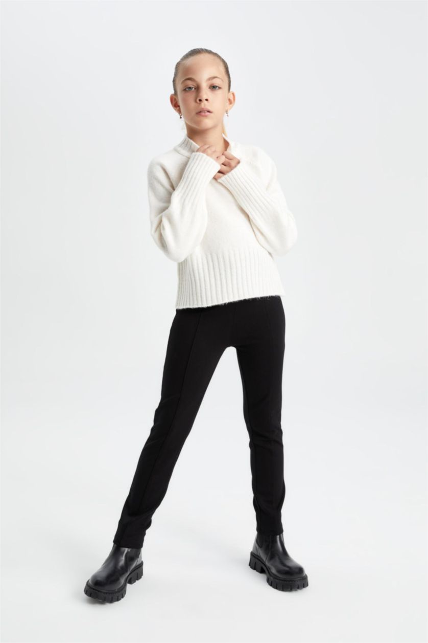 Kız Çocuk - Genç Kız Siyah Okul Uzun Boy Düz Paça Siyah Tayt Kız Çocuk