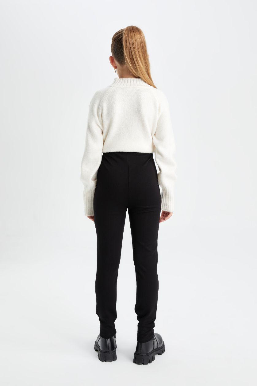 Kız Çocuk - Genç Kız Siyah Okul Uzun Boy Düz Paça Siyah Tayt Kız Çocuk