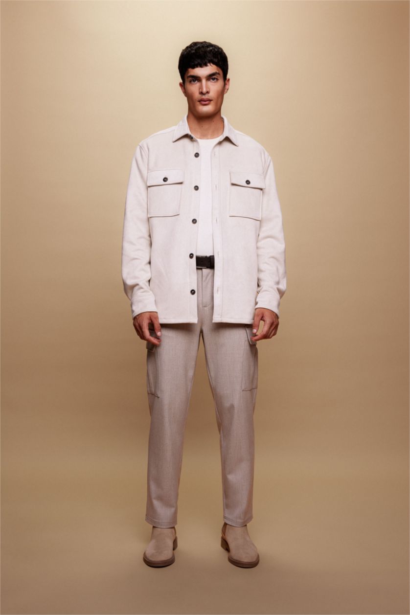 HOMME Écru Chemise Coupe Régulière À Manches Longues Col Polo