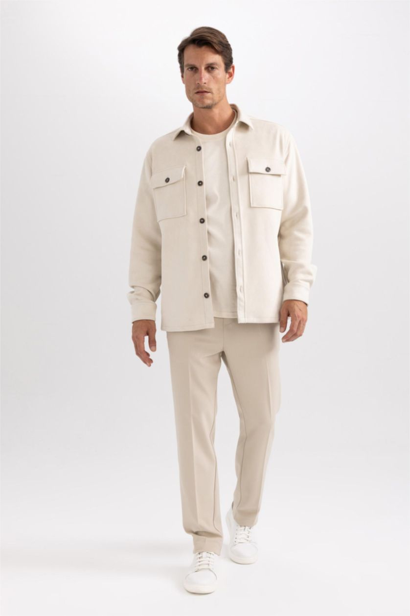 HOMME Écru Chemise Coupe Régulière À Manches Longues Col Polo