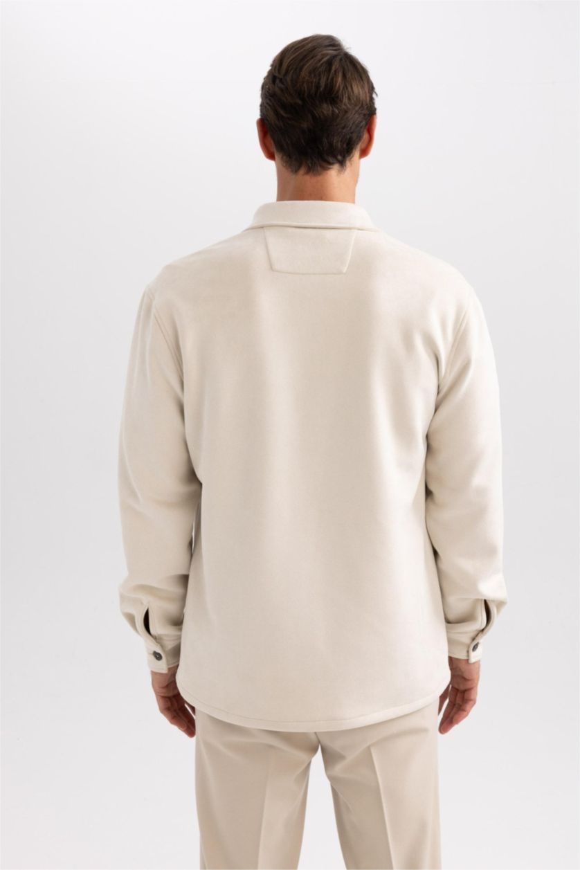 HOMME Écru Chemise Coupe Régulière À Manches Longues Col Polo