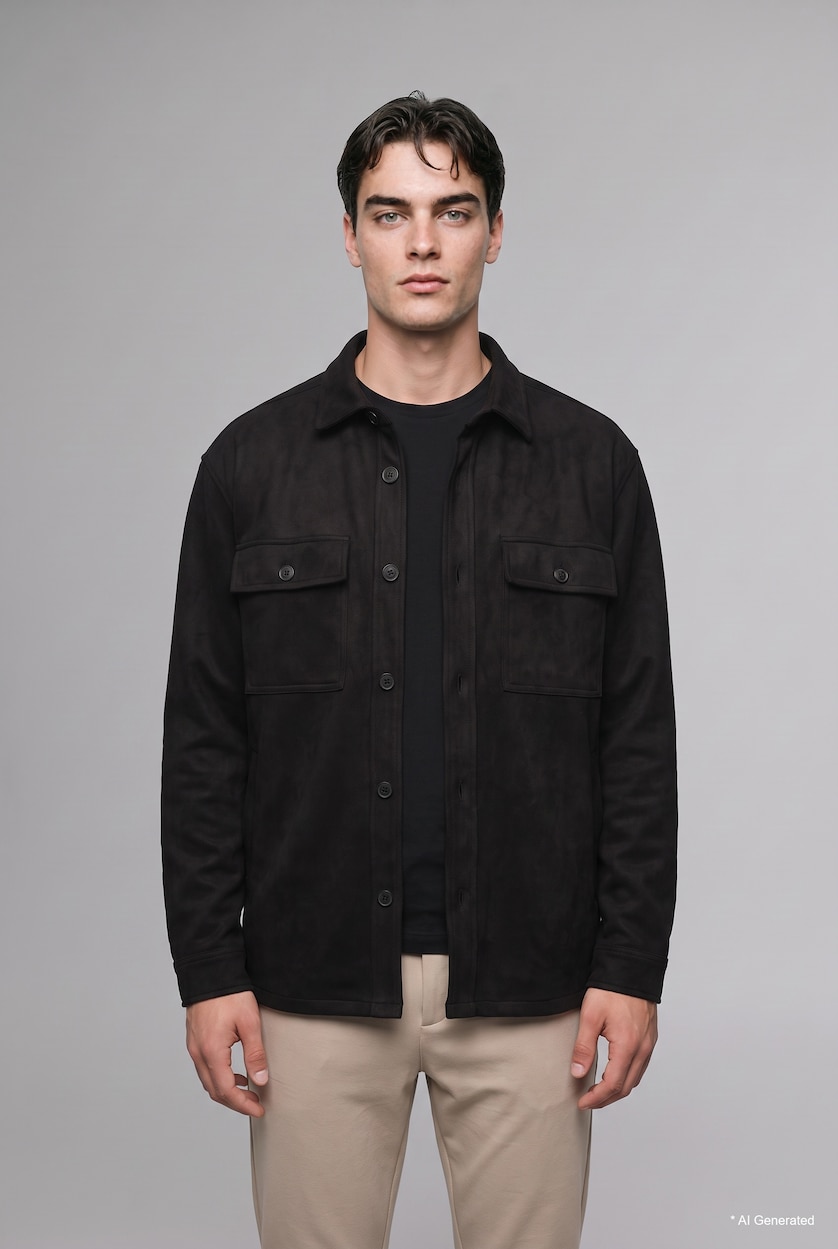 Men Black Suede Overshirt