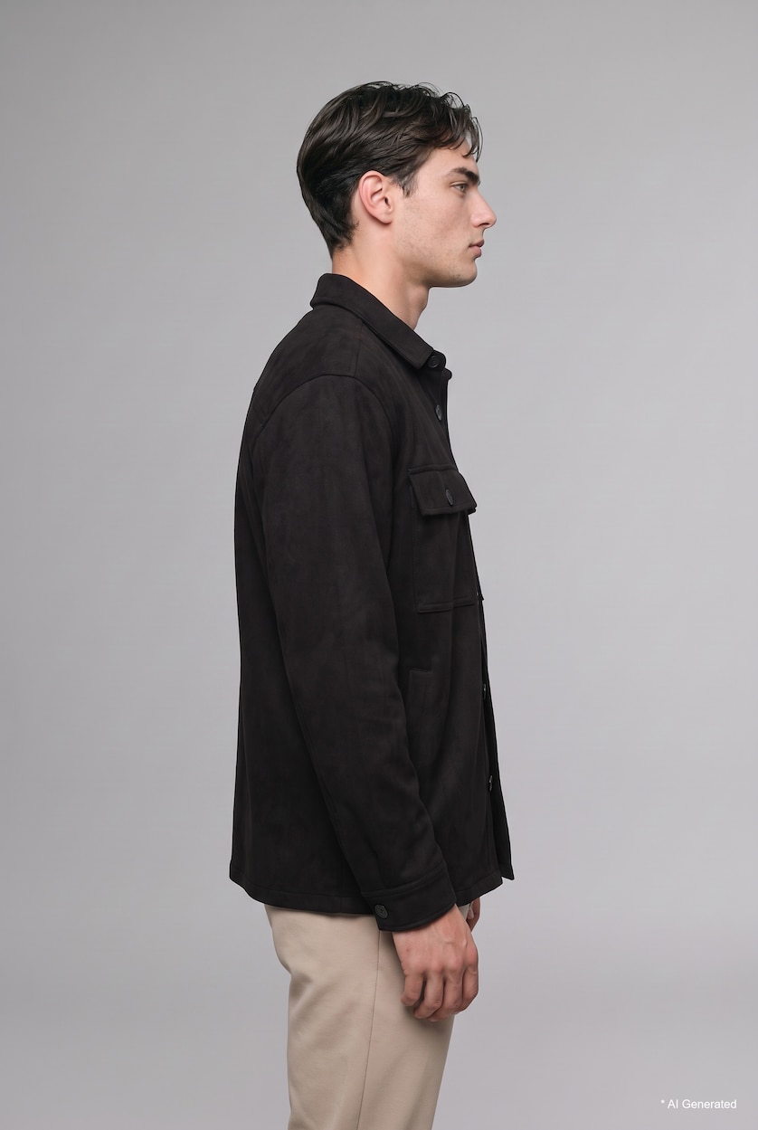 Men Black Suede Overshirt