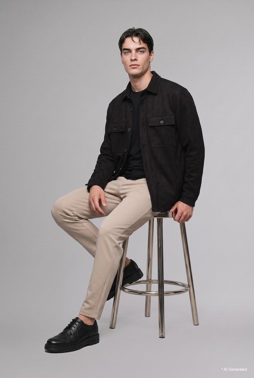 Men Black Suede Overshirt