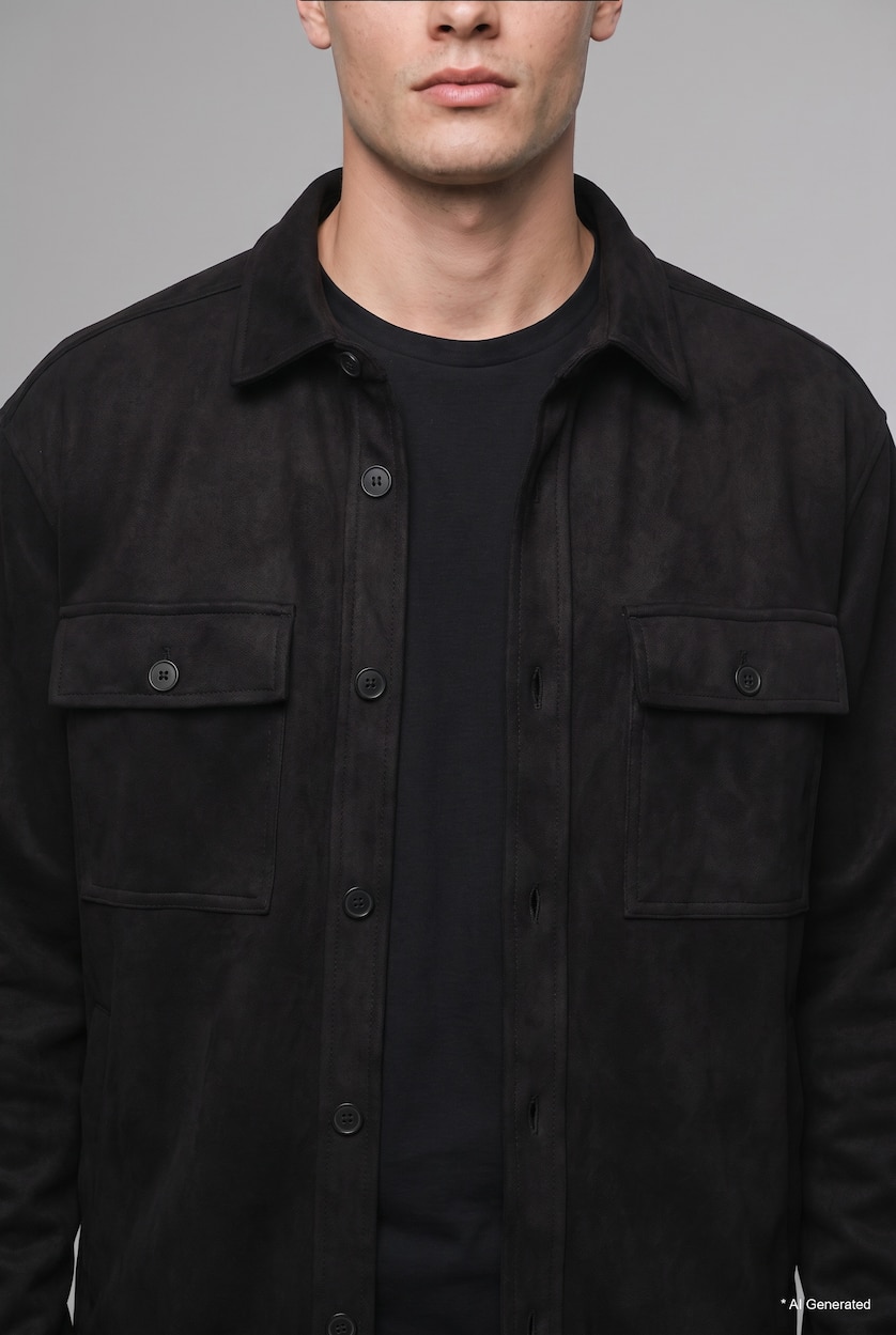 Men Black Suede Overshirt