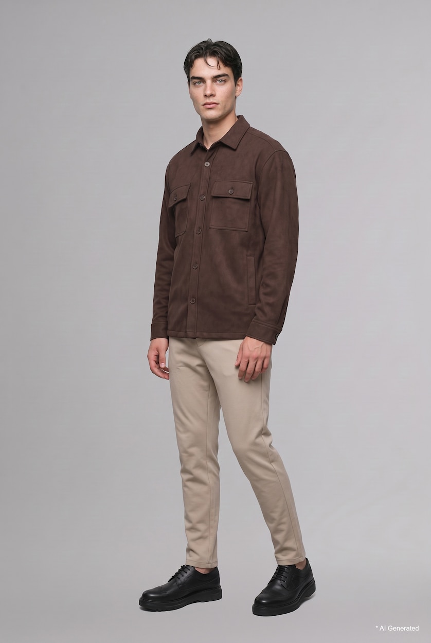 Men Brown Suede Overshirt