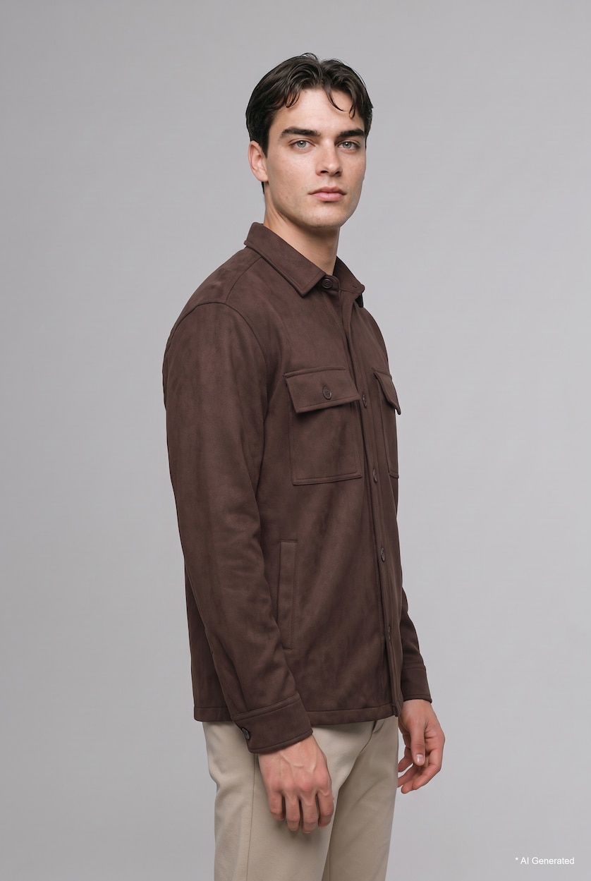 Men Brown Suede Overshirt