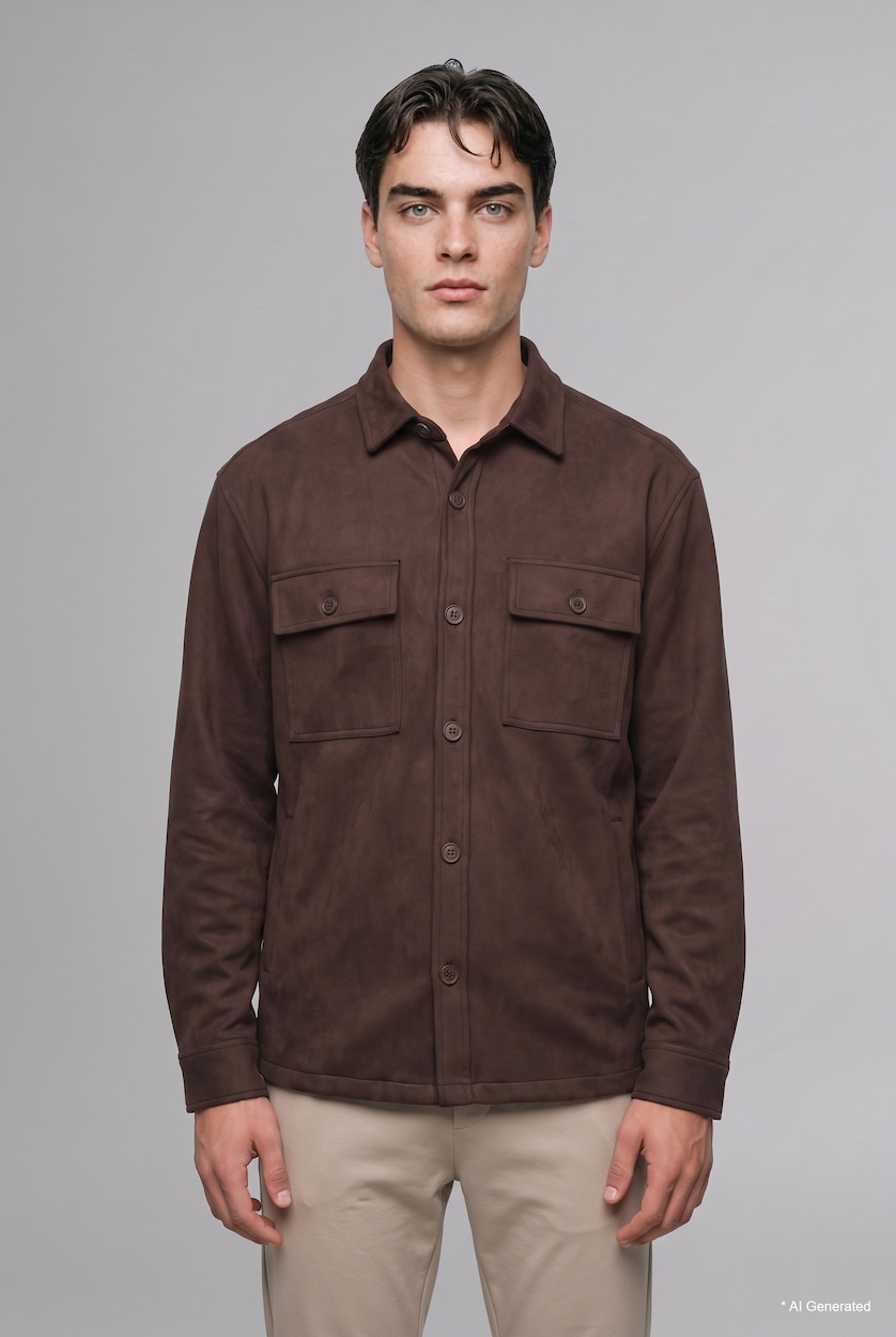 Men Brown Suede Overshirt