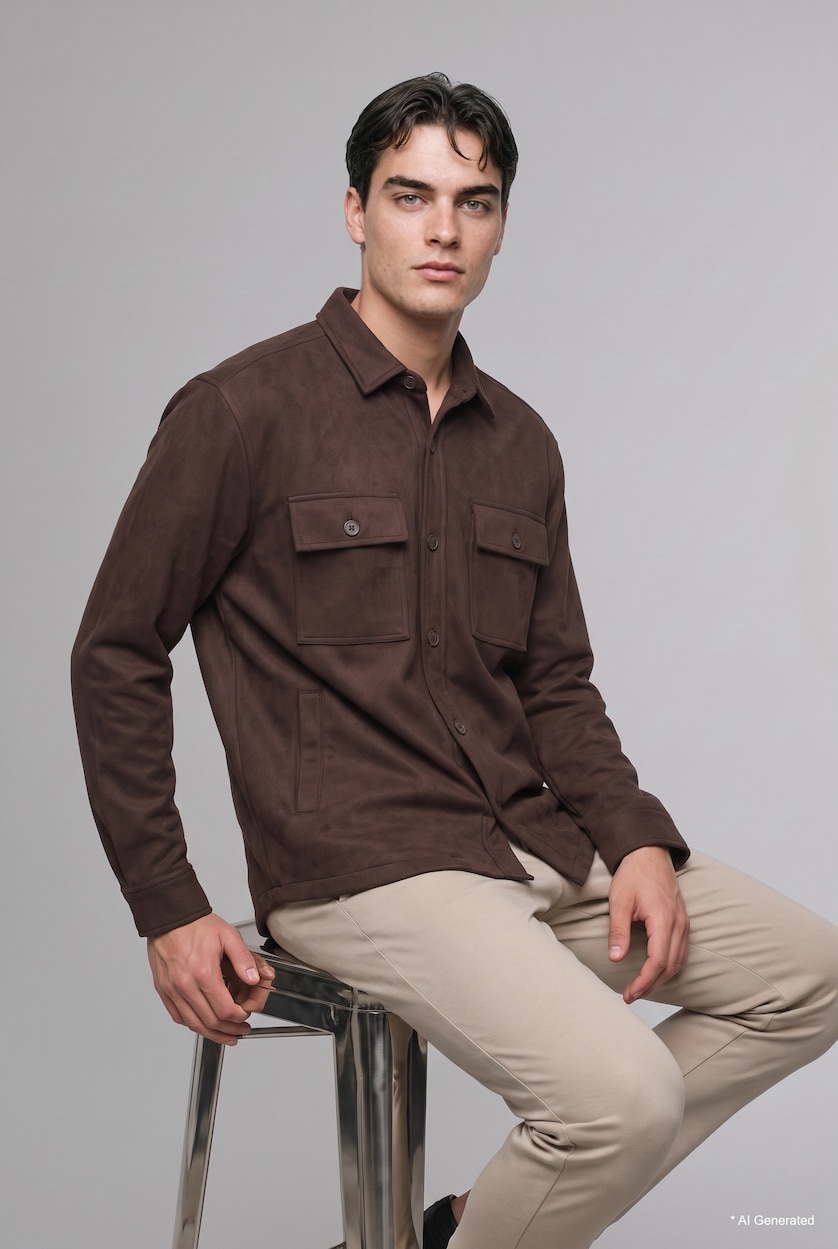 Men Brown Suede Overshirt