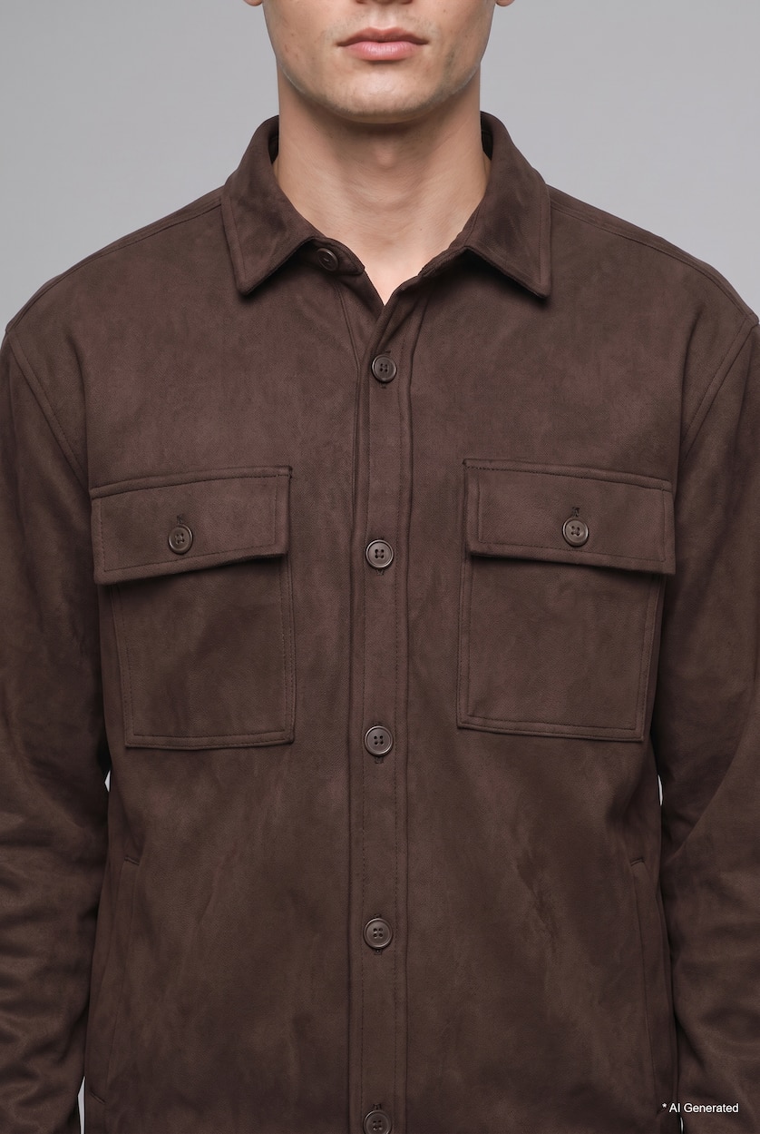 Men Brown Suede Overshirt