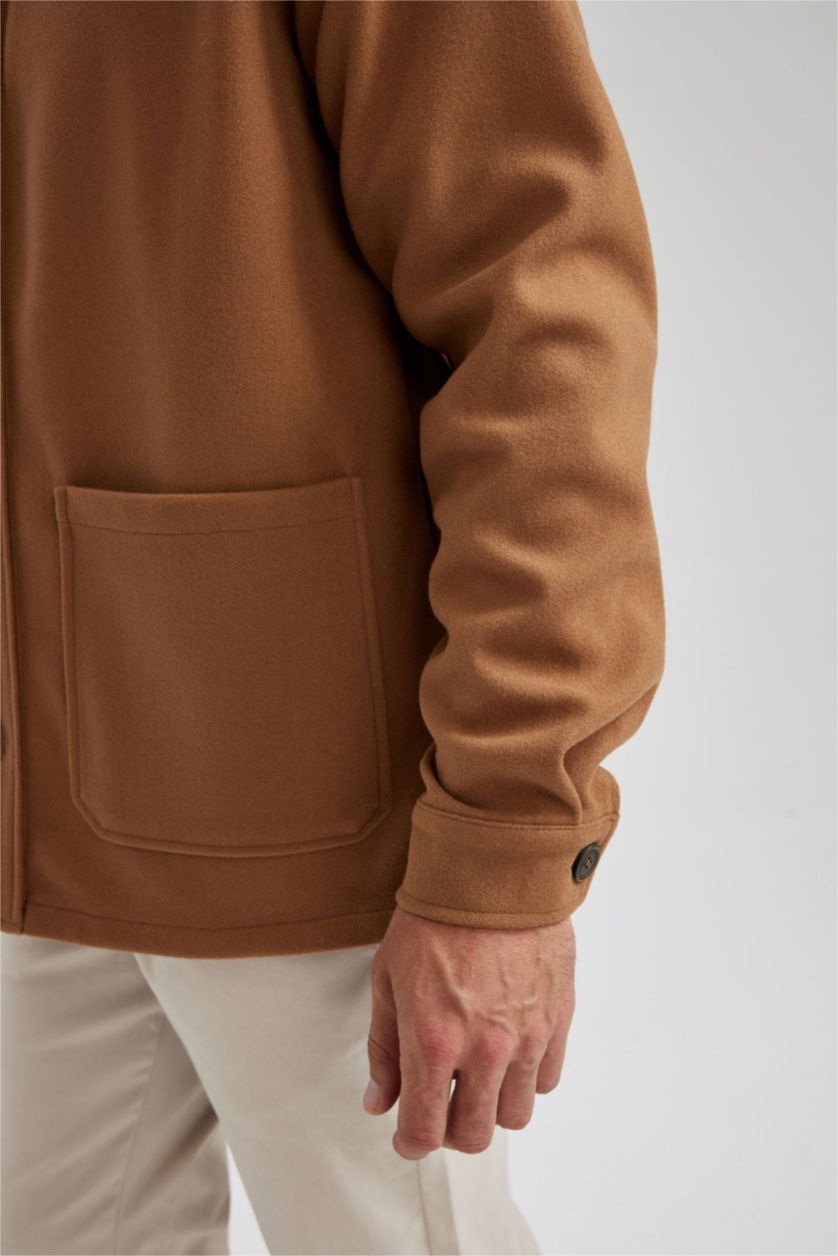 Erkek Tarçın Relax Fit Polo Yaka Yün Görünümlü Uzun Kollu Gömlek Ceket