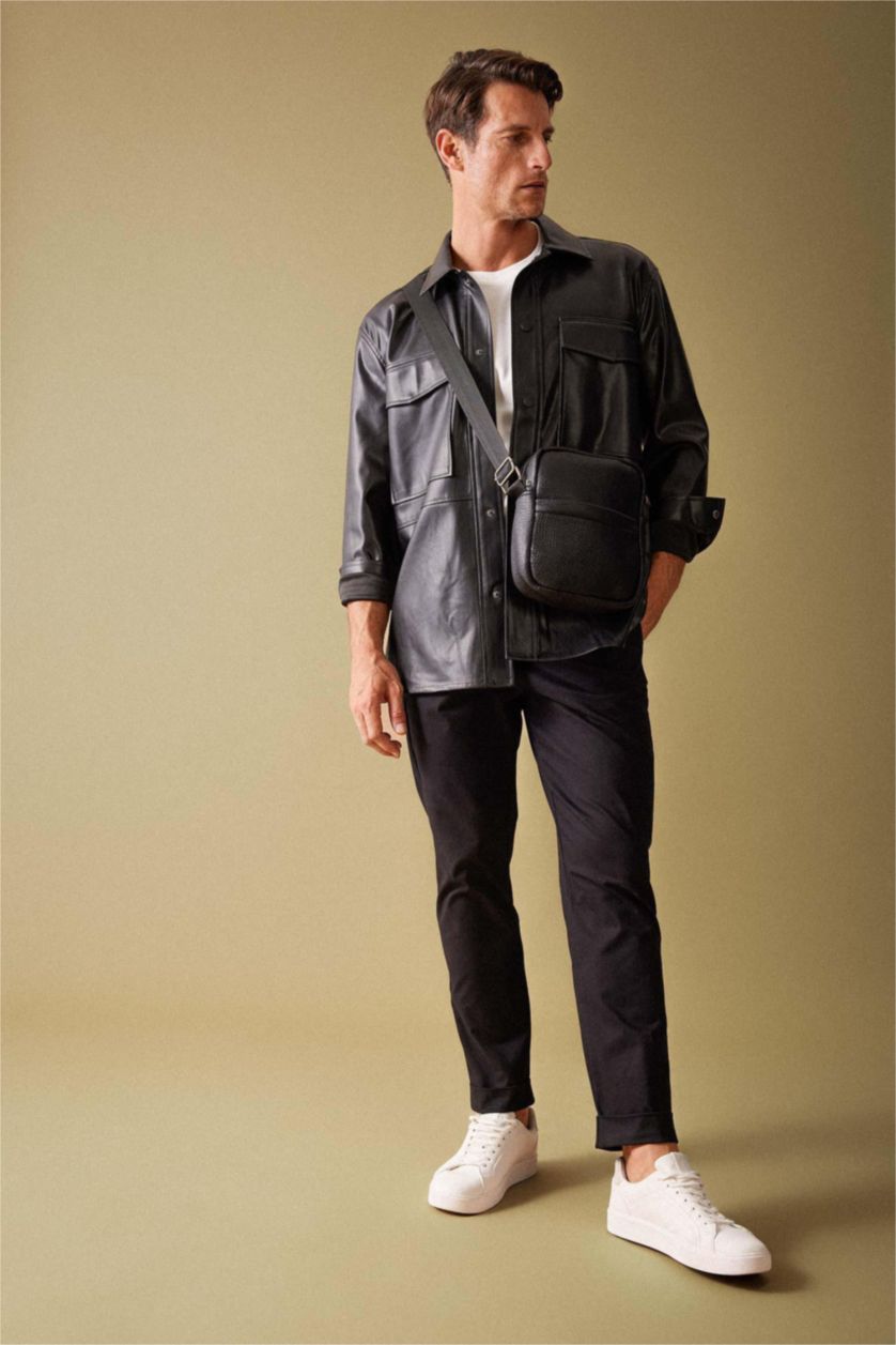 MAN Black Double Hem Gabardine Trousers