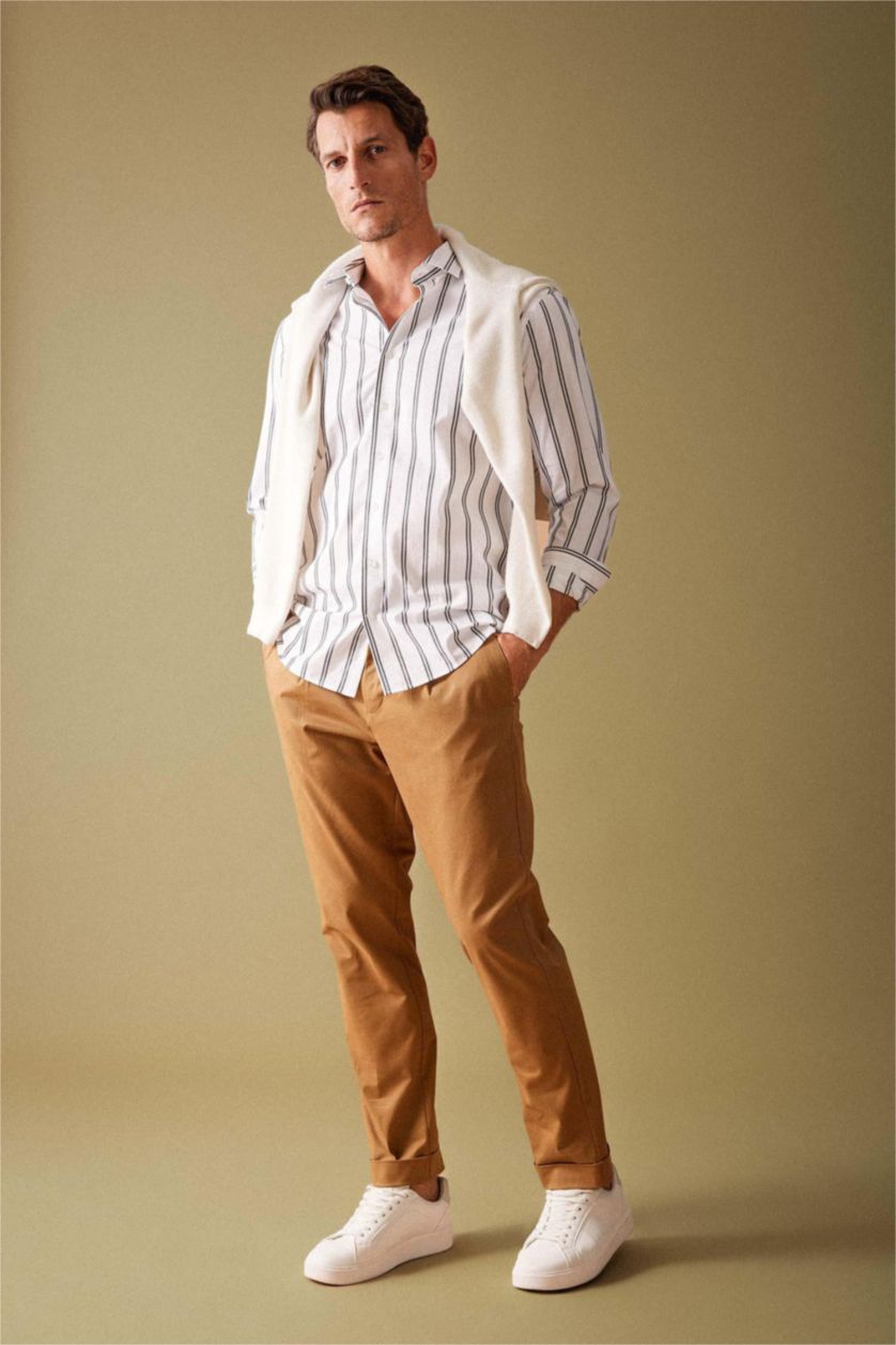 HOMME Marron Pantalon Gabardine Coupe Régulière