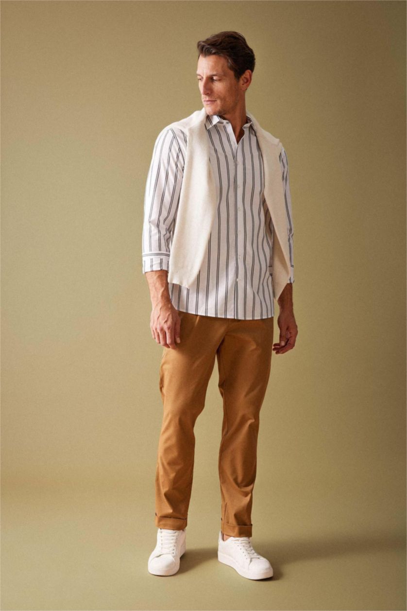 HOMME Marron Pantalon Gabardine Coupe Régulière