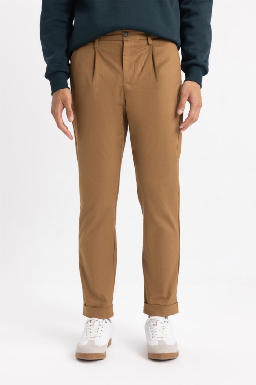 HOMME Marron Pantalon Gabardine Coupe Régulière