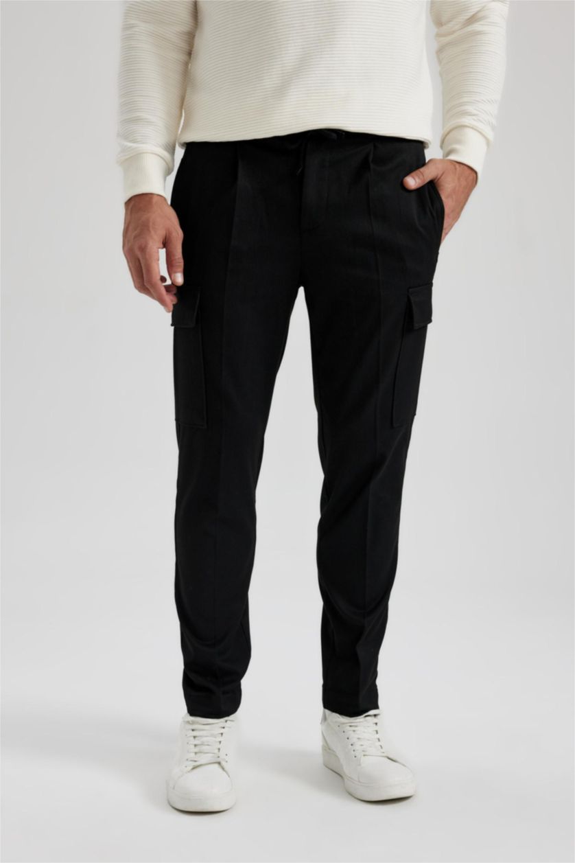 رجالي أسود بنطلون جوجر مظهرصوفي بجيب كارجو