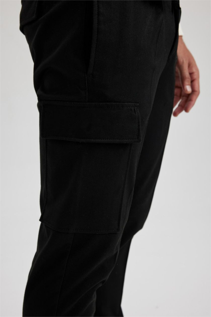 رجالي أسود بنطلون جوجر مظهرصوفي بجيب كارجو