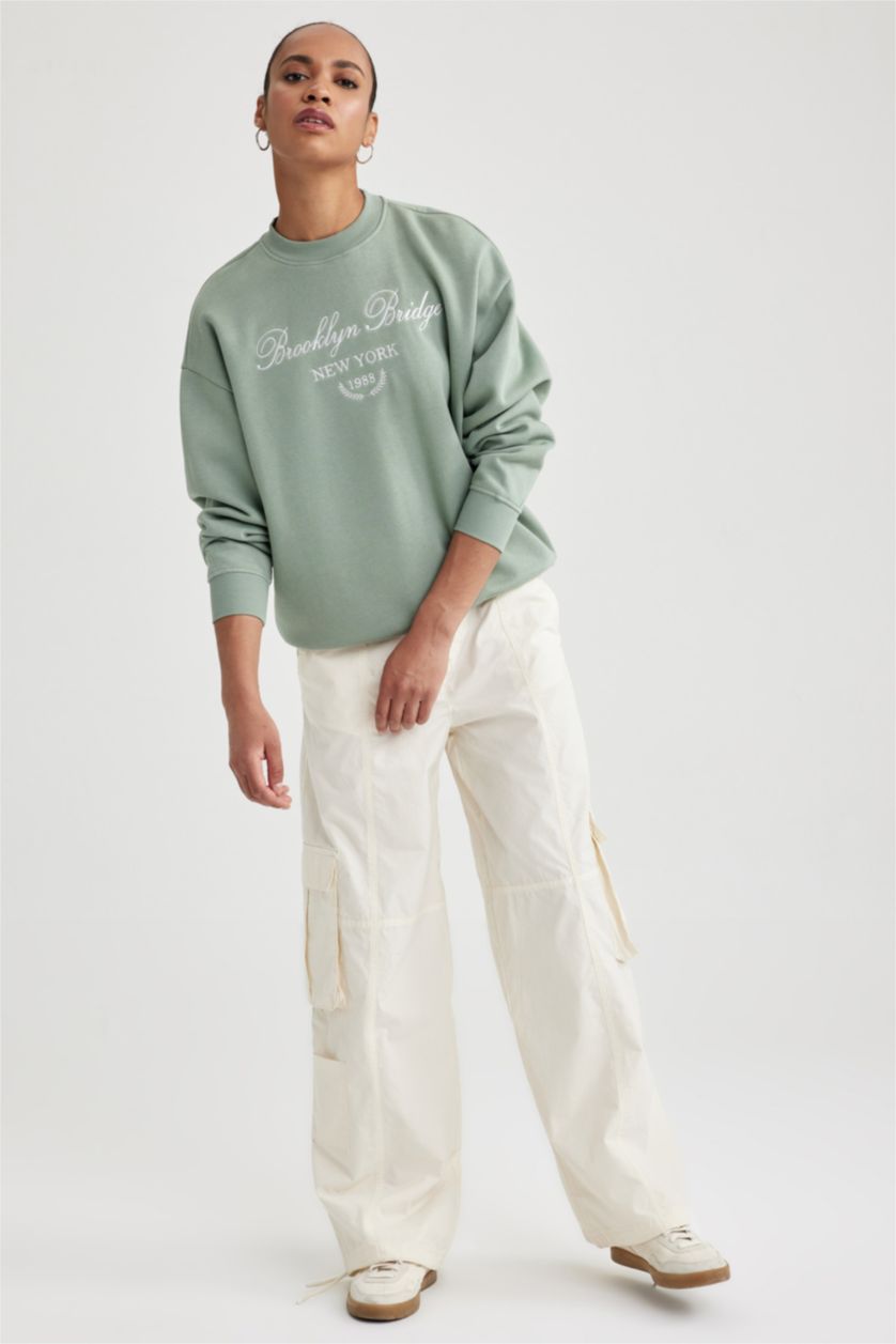 WOMAN Light Green Relax Fit Thick Sweatshirt Fabric Sweatshirt