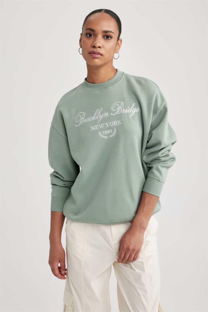 WOMAN Light Green Relax Fit Thick Sweatshirt Fabric Sweatshirt