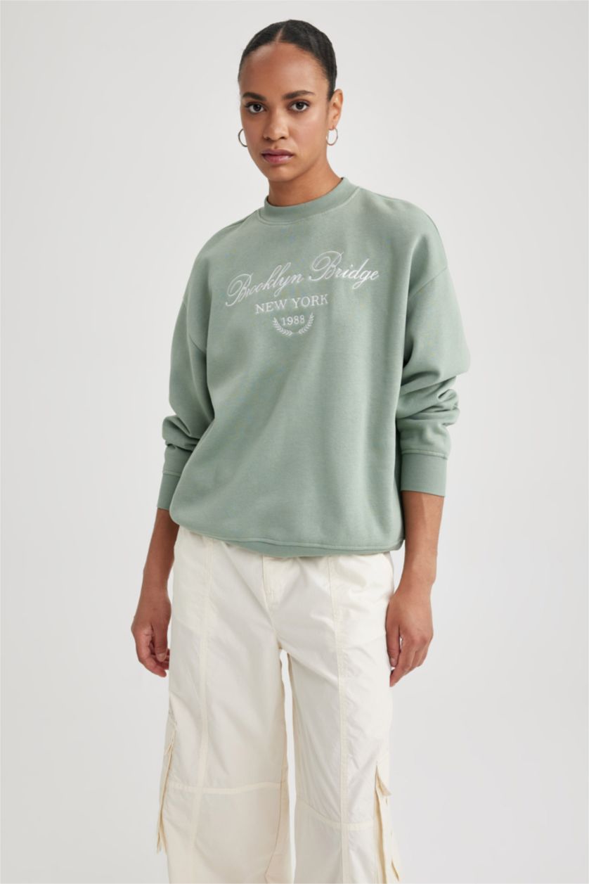 WOMAN Light Green Relax Fit Thick Sweatshirt Fabric Sweatshirt