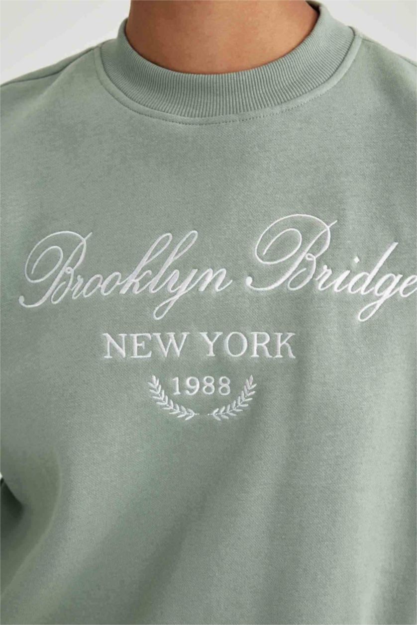 WOMAN Light Green Relax Fit Thick Sweatshirt Fabric Sweatshirt