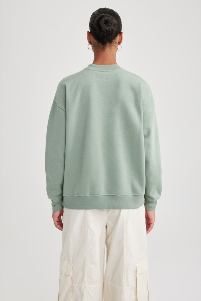 WOMAN Light Green Relax Fit Thick Sweatshirt Fabric Sweatshirt